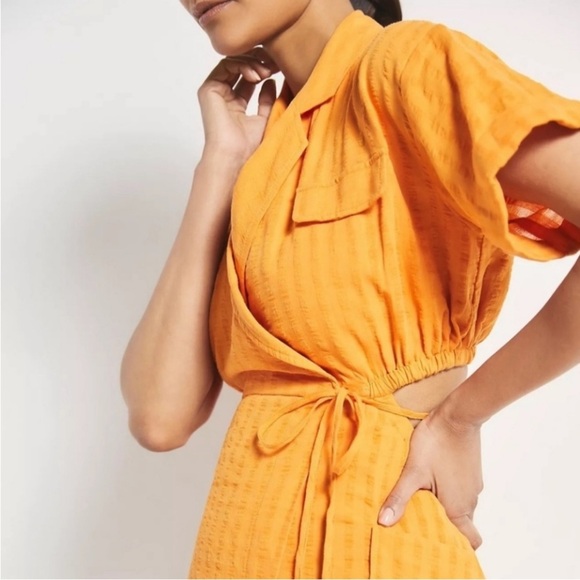 Anthropologie Vibrant Orange Wrap Mini Dress With Cut Out Size Medium. - Picture 3 of 12